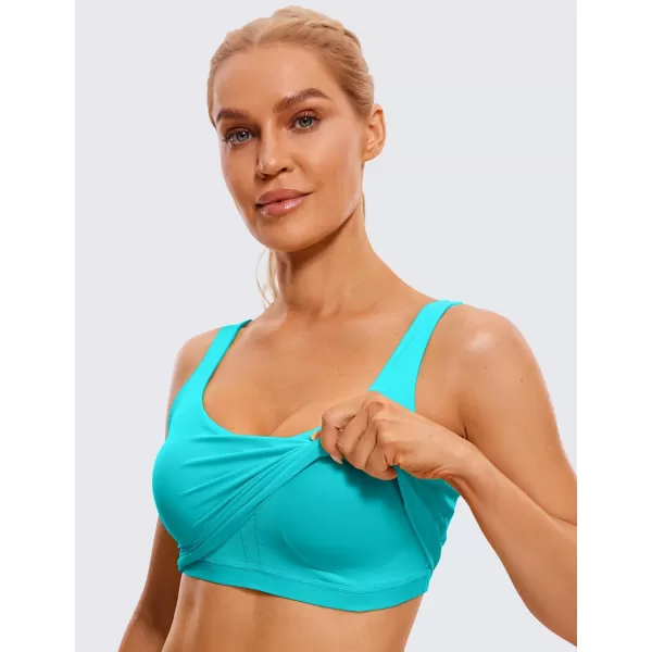 CRZ YOGA Butterluxe Womens V Neck Longline Sports Bra  Padded Workout Crop Tank Top with Built in BraNeonspectral Blue