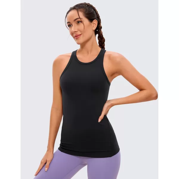 CRZ YOGA Butterluxe Womens Workout Racerback Tank Top High Neck Athletic Camisole Tanks Running Sleeveless Tops Gym ShirtsBlack