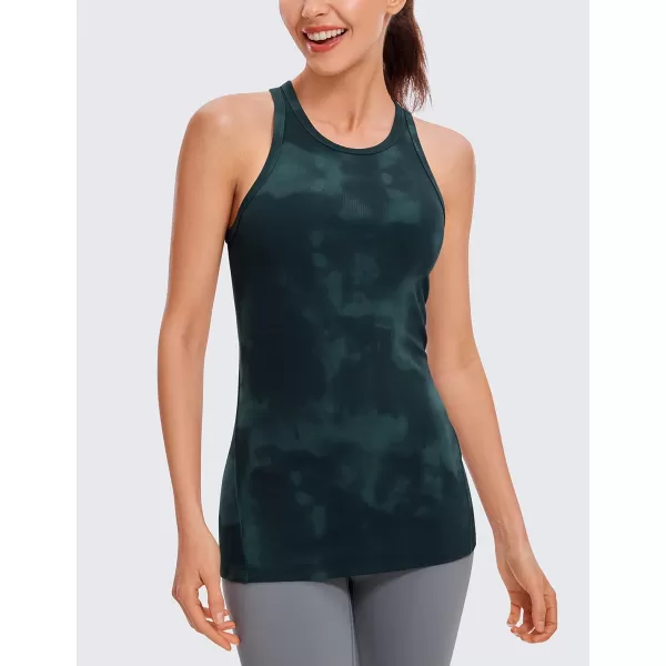 CRZ YOGA Butterluxe Womens Workout Racerback Tank Top High Neck Athletic Camisole Tanks Running Sleeveless Tops Gym ShirtsGreen Tiedye Flowers