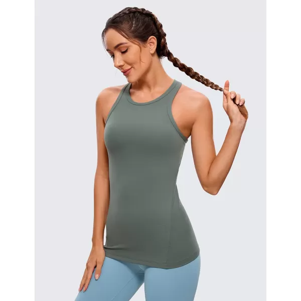 CRZ YOGA Butterluxe Womens Workout Racerback Tank Top High Neck Athletic Camisole Tanks Running Sleeveless Tops Gym ShirtsGrey Sage