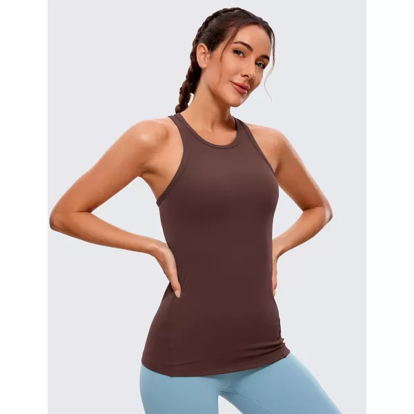 CRZ YOGA Butterluxe Womens Workout Racerback Tank Top High Neck Athletic Camisole Tanks Running Sleeveless Tops Gym ShirtsTaupe