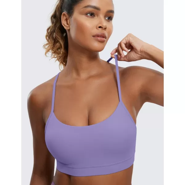 CRZ YOGA Butterluxe Womens Y Back Sports Bra  Padded Racerback Low Impact Spaghetti Thin Strap Workout Yoga BraDark Lavender Purple