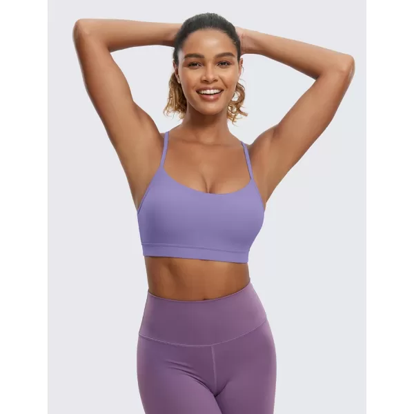 CRZ YOGA Butterluxe Womens Y Back Sports Bra  Padded Racerback Low Impact Spaghetti Thin Strap Workout Yoga BraDark Lavender Purple