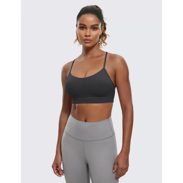 CRZ YOGA Butterluxe Womens Y Back Sports Bra  Padded Racerback Low Impact Spaghetti Thin Strap Workout Yoga BraMysterious Grey