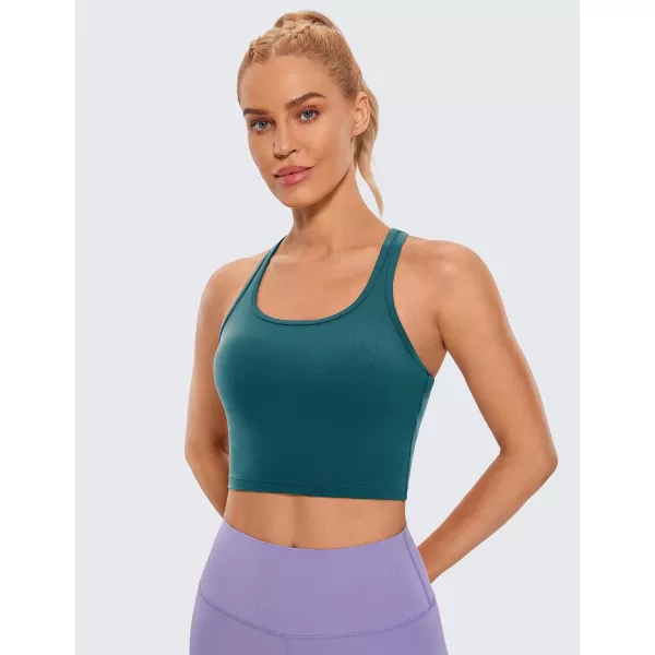 CRZ YOGA Butterluxe Womens YBack Racerback Longline Sports Bra  Padded Scoop Neck Workout Crop Tank Top with Built in BraBorealis Green