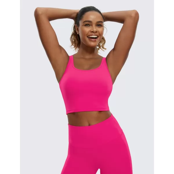 CRZ YOGA Butterluxe Womens YBack Racerback Longline Sports Bra  Padded Scoop Neck Workout Crop Tank Top with Built in BraGranita Pink