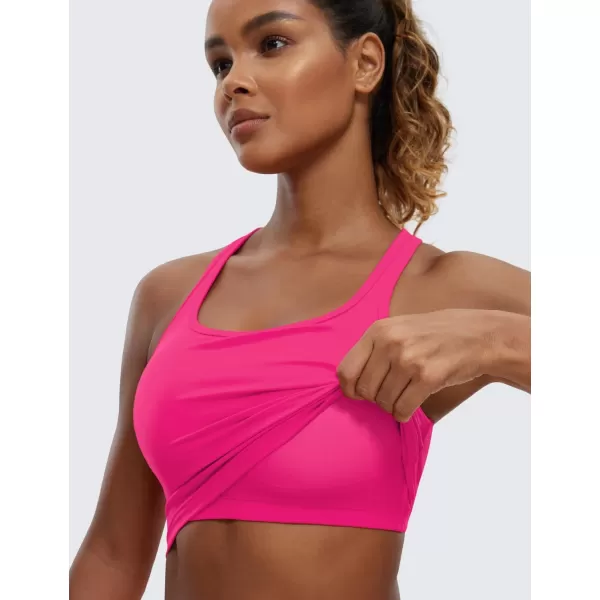 CRZ YOGA Butterluxe Womens YBack Racerback Longline Sports Bra  Padded Scoop Neck Workout Crop Tank Top with Built in BraGranita Pink