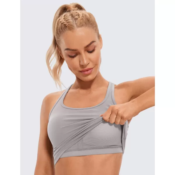 CRZ YOGA Butterluxe Womens YBack Racerback Longline Sports Bra  Padded Scoop Neck Workout Crop Tank Top with Built in BraGull Gray