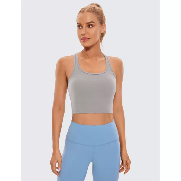 CRZ YOGA Butterluxe Womens YBack Racerback Longline Sports Bra  Padded Scoop Neck Workout Crop Tank Top with Built in BraGull Gray