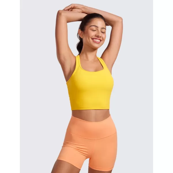 CRZ YOGA Butterluxe Womens YBack Racerback Longline Sports Bra  Padded Scoop Neck Workout Crop Tank Top with Built in BraHigh Visibility Yellow