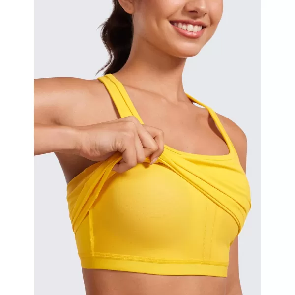 CRZ YOGA Butterluxe Womens YBack Racerback Longline Sports Bra  Padded Scoop Neck Workout Crop Tank Top with Built in BraHigh Visibility Yellow