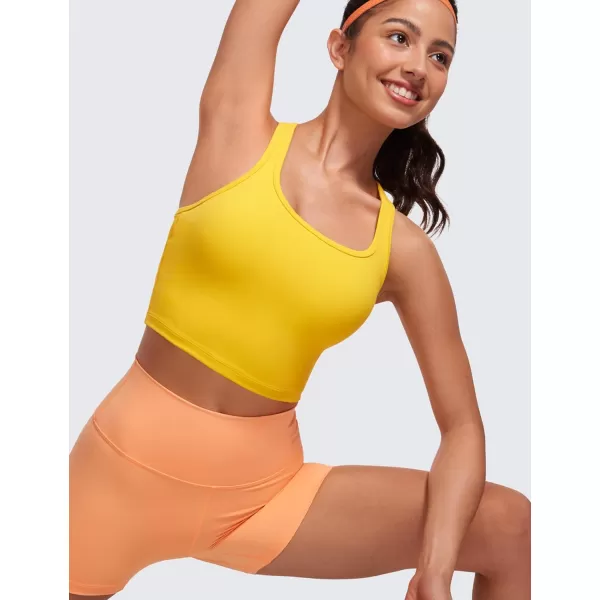 CRZ YOGA Butterluxe Womens YBack Racerback Longline Sports Bra  Padded Scoop Neck Workout Crop Tank Top with Built in BraHigh Visibility Yellow