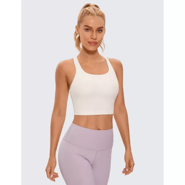 CRZ YOGA Butterluxe Womens YBack Racerback Longline Sports Bra  Padded Scoop Neck Workout Crop Tank Top with Built in BraMilky White