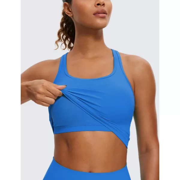 CRZ YOGA Butterluxe Womens YBack Racerback Longline Sports Bra  Padded Scoop Neck Workout Crop Tank Top with Built in BraSparkle Blue