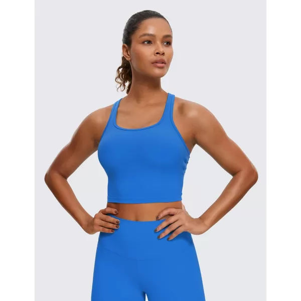 CRZ YOGA Butterluxe Womens YBack Racerback Longline Sports Bra  Padded Scoop Neck Workout Crop Tank Top with Built in BraSparkle Blue