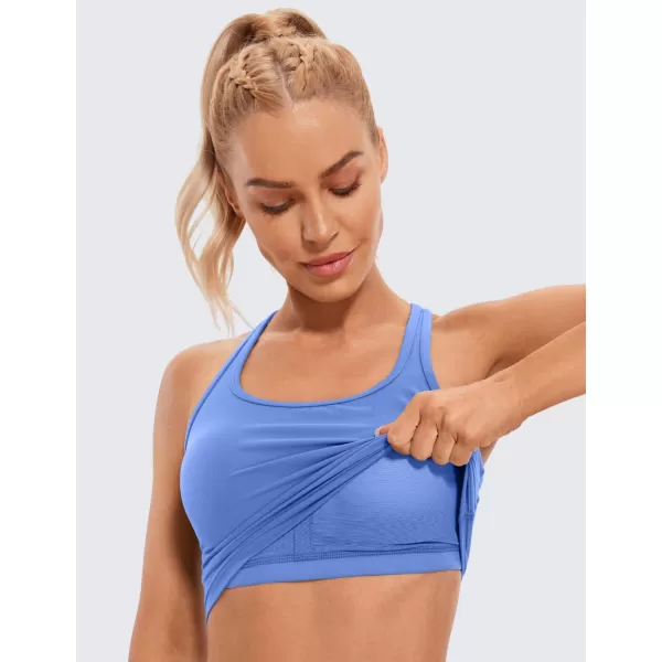 CRZ YOGA Butterluxe Womens YBack Racerback Longline Sports Bra  Padded Scoop Neck Workout Crop Tank Top with Built in BraWild Indigo