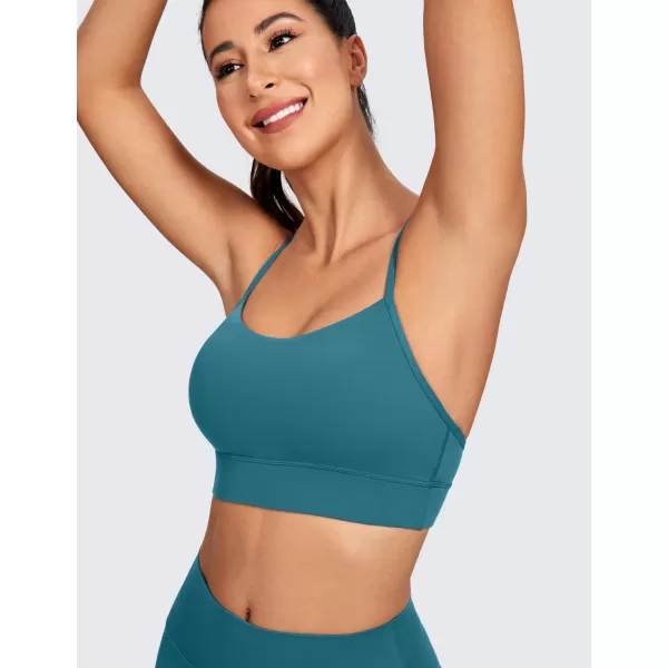 CRZ YOGA Butterluxe Womens YBack Racerback Sports Bra  Spaghetti Straps Wireless Scoop Neck Athletic Padded Yoga BraBorealis Green