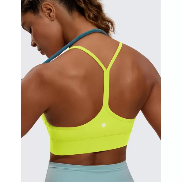 CRZ YOGA Butterluxe Womens YBack Racerback Sports Bra  Spaghetti Straps Wireless Scoop Neck Athletic Padded Yoga BraNeon Yellow