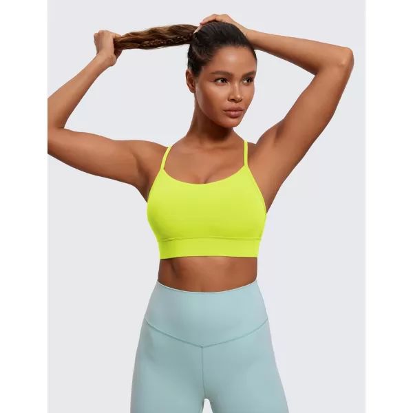 CRZ YOGA Butterluxe Womens YBack Racerback Sports Bra  Spaghetti Straps Wireless Scoop Neck Athletic Padded Yoga BraNeon Yellow