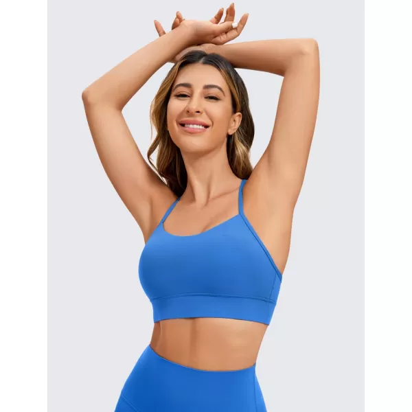 CRZ YOGA Butterluxe Womens YBack Racerback Sports Bra  Spaghetti Straps Wireless Scoop Neck Athletic Padded Yoga BraSparkle Blue