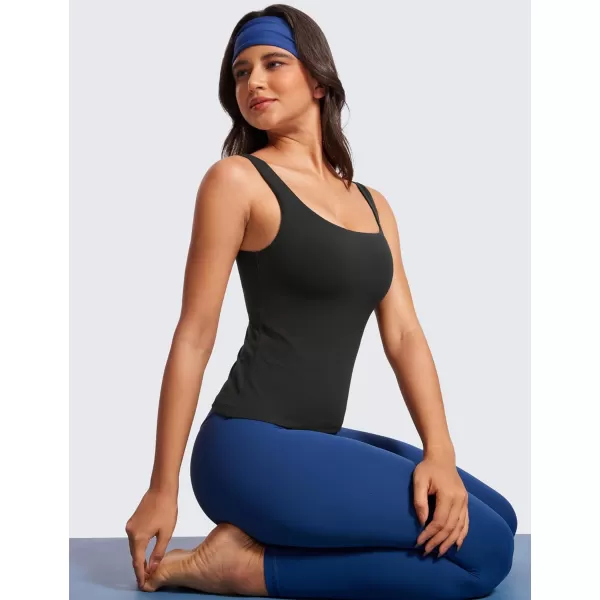 CRZ YOGA Butterluxe Workout Tank Tops for Women U Neck Padded Crop Tops Athletic Camisole Tops with Built in BraBlack