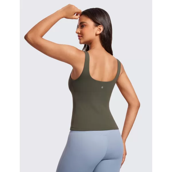 CRZ YOGA Butterluxe Workout Tank Tops for Women U Neck Padded Crop Tops Athletic Camisole Tops with Built in BraLight Army Green