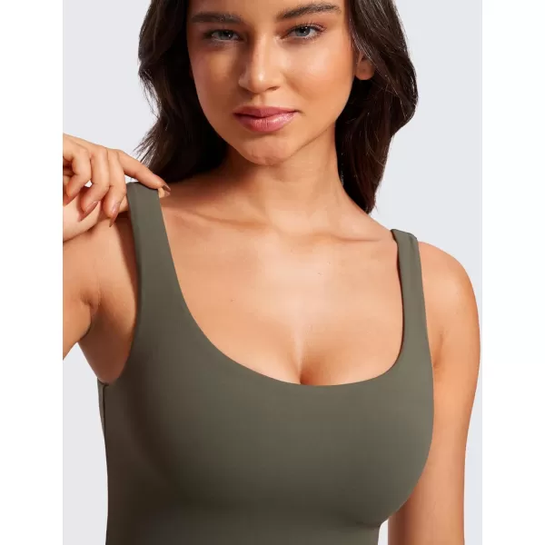 CRZ YOGA Butterluxe Workout Tank Tops for Women U Neck Padded Crop Tops Athletic Camisole Tops with Built in BraLight Army Green