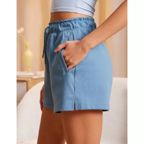 CRZ YOGA Comfy Cotton Sweat Shorts for Women Casual Summer Drawstring Gym Lounge Shorts Workout Jersey Shorts with PocketsUniverse Blue