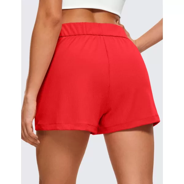 CRZ YOGA Comfy Ribbed Sweat Shorts for Women High Waisted Lyocell Casual Lounge Jersey Shorts with PocketsDeep Red