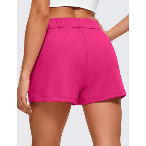 CRZ YOGA Comfy Ribbed Sweat Shorts for Women High Waisted Lyocell Casual Lounge Jersey Shorts with PocketsGranita Pink