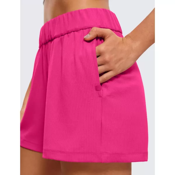 CRZ YOGA Comfy Ribbed Sweat Shorts for Women High Waisted Lyocell Casual Lounge Jersey Shorts with PocketsGranita Pink