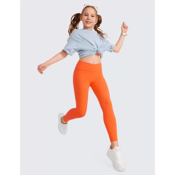 CRZ YOGA Girls Butterluxe Crossover Athletic Leggings  High Waist V Cross Kids Lounge Pants Yoga Active Dance Running TightsNeon Orange