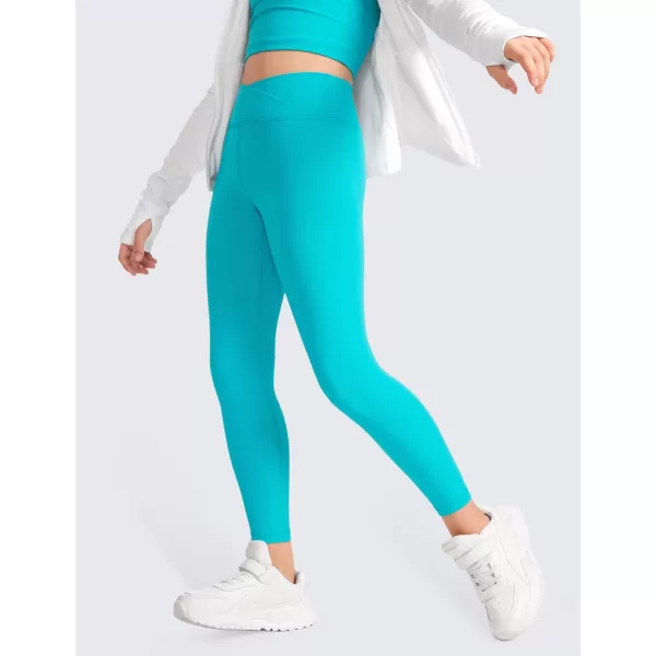 CRZ YOGA Girls Butterluxe Crossover Athletic Leggings  High Waist V Cross Kids Lounge Pants Yoga Active Dance Running TightsNeonspectral Blue