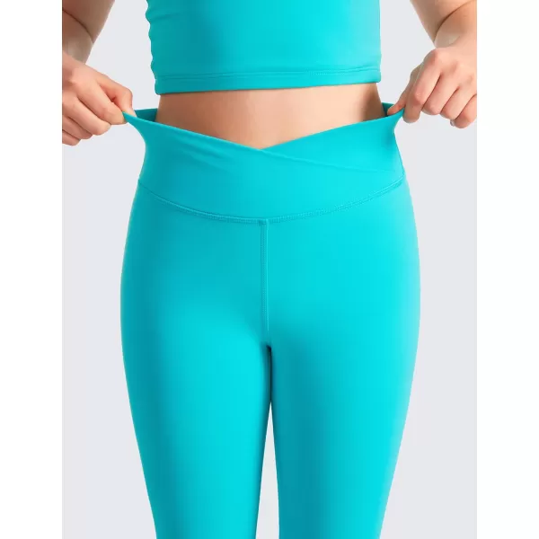 CRZ YOGA Girls Butterluxe Crossover Athletic Leggings  High Waist V Cross Kids Lounge Pants Yoga Active Dance Running TightsNeonspectral Blue