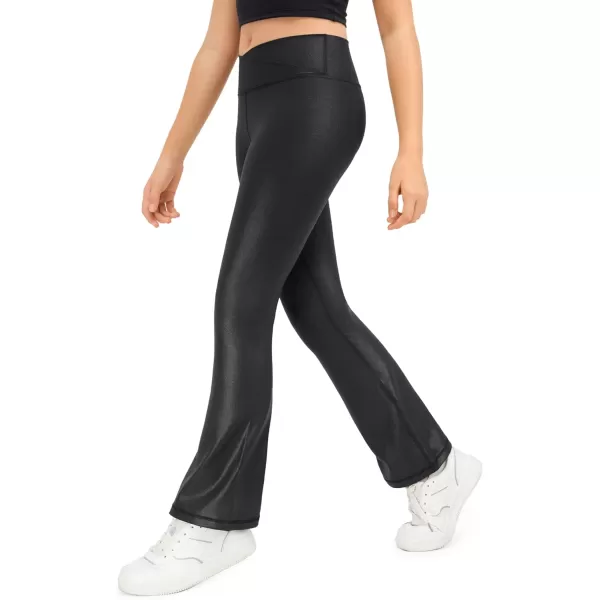 CRZ YOGA Girls Butterluxe Crossover Flare Leggings  Kids High Waist V Cross Bell Bottoms Bootcut Lounge Active Yoga PantsFaux Leather Black