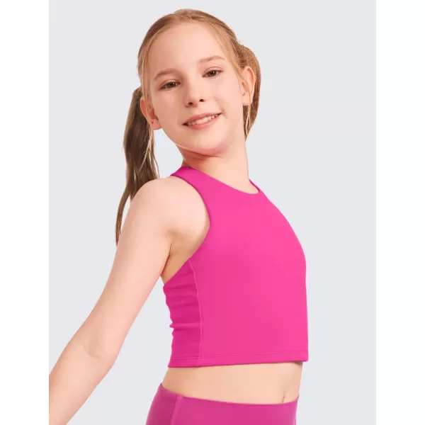 CRZ YOGA Girls Butterluxe Double Lined Tank Tops High Neck Racerback Cropped Tanks Basic Sleeveless Dance TopHibiscus Purple