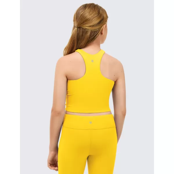 CRZ YOGA Girls Butterluxe Double Lined Tank Tops High Neck Racerback Cropped Tanks Basic Sleeveless Dance TopHigh Visibility Yellow