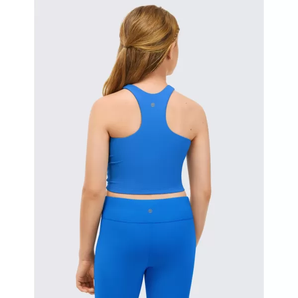 CRZ YOGA Girls Butterluxe Double Lined Tank Tops High Neck Racerback Cropped Tanks Basic Sleeveless Dance TopSparkle Blue