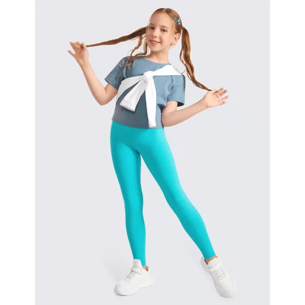 CRZ YOGA Girls Butterluxe Full Length Athletic Leggings  Kids High Waist Lounge Pants Girls Active Dance Running Yoga TightsNeon Spectral Blue