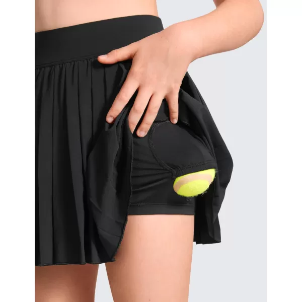 CRZ YOGA Girls Pleated Skirt with Shorts Tennis Athletic School Kids Teen Skorts with PocketsBlack