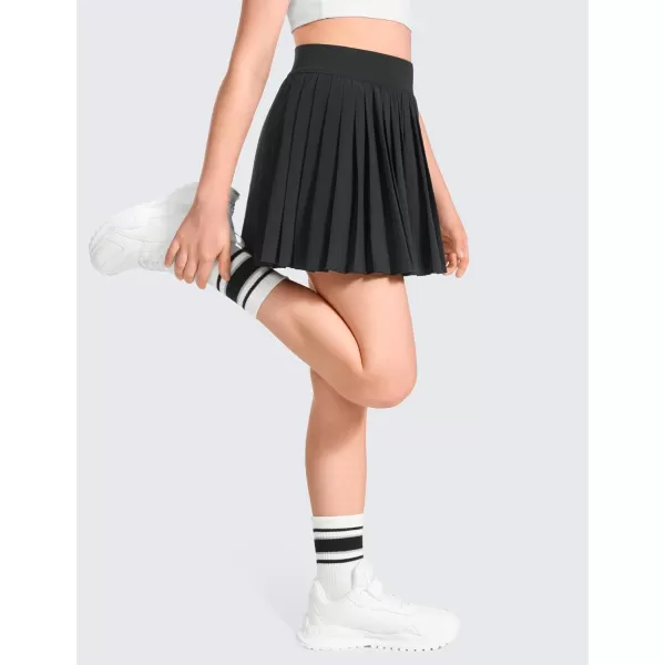 CRZ YOGA Girls Pleated Skirt with Shorts Tennis Athletic School Kids Teen Skorts with PocketsBlack