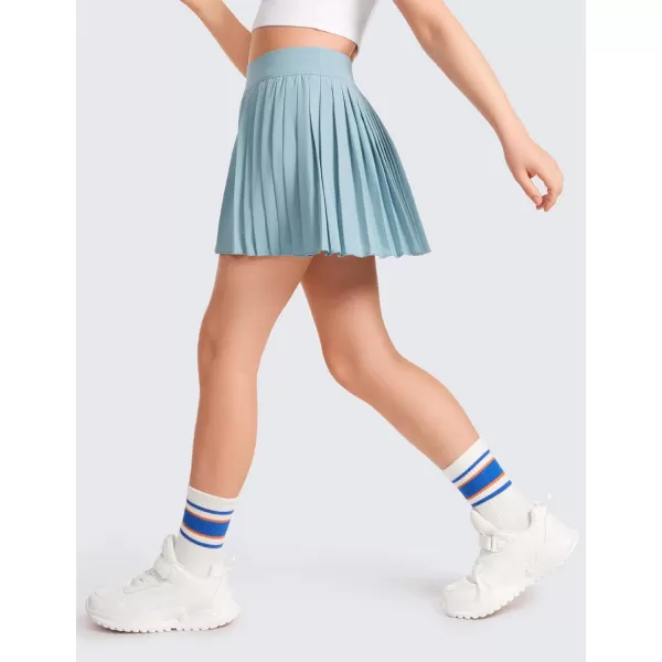 CRZ YOGA Girls Pleated Skirt with Shorts Tennis Athletic School Kids Teen Skorts with PocketsLight Grayish Blue