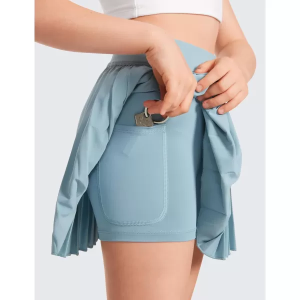 CRZ YOGA Girls Pleated Skirt with Shorts Tennis Athletic School Kids Teen Skorts with PocketsLight Grayish Blue