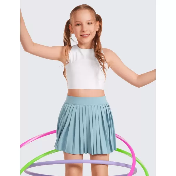 CRZ YOGA Girls Pleated Skirt with Shorts Tennis Athletic School Kids Teen Skorts with PocketsLight Grayish Blue