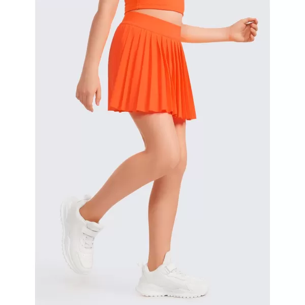 CRZ YOGA Girls Pleated Skirt with Shorts Tennis Athletic School Kids Teen Skorts with PocketsNeon Orange