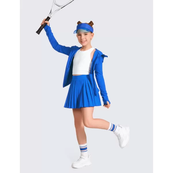 CRZ YOGA Girls Pleated Skirt with Shorts Tennis Athletic School Kids Teen Skorts with PocketsSparkle Blue