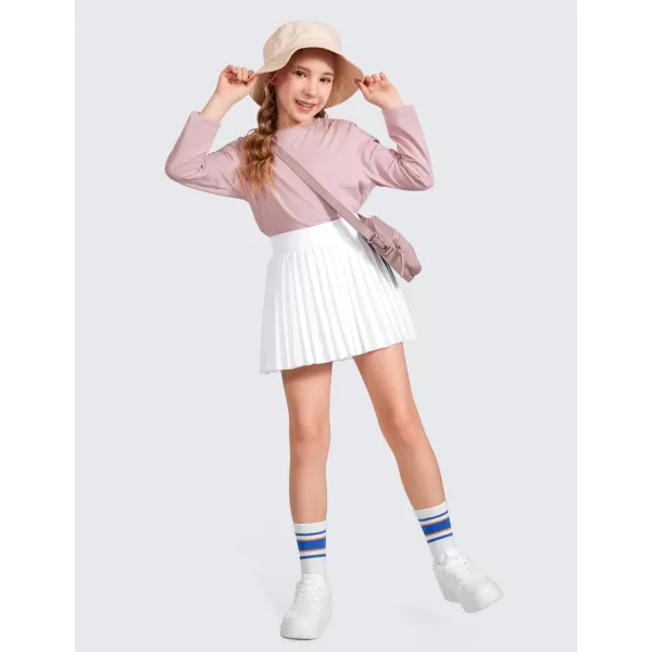 CRZ YOGA Girls Pleated Skirt with Shorts Tennis Athletic School Kids Teen Skorts with PocketsWhite