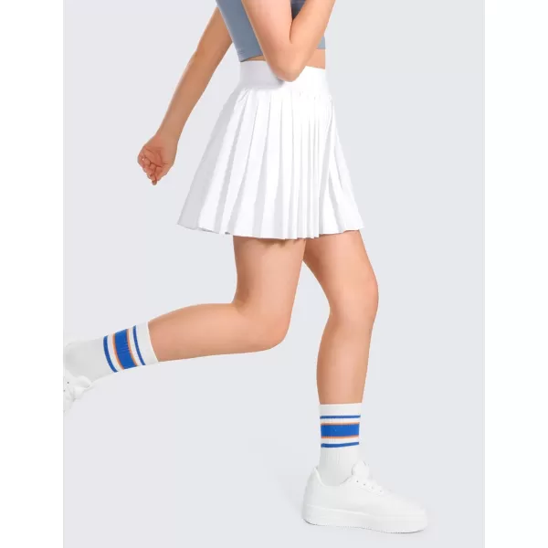 CRZ YOGA Girls Pleated Skirt with Shorts Tennis Athletic School Kids Teen Skorts with PocketsWhite