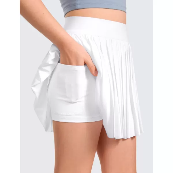 CRZ YOGA Girls Pleated Skirt with Shorts Tennis Athletic School Kids Teen Skorts with PocketsWhite