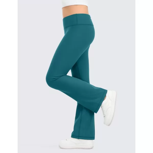 CRZ YOGA Girls Thermal Fleece Lined Flare Leggings Winter Warm Water Resistant Kids Bell Bottoms High Waist Pants Lounge YogaGreen Jade